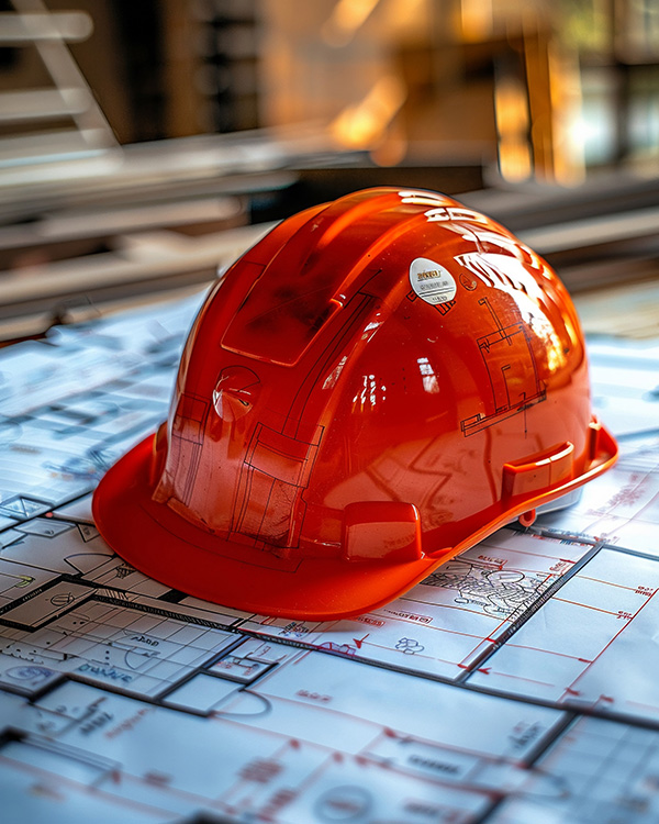 Fire safety planning and engineer consultation, closeup on blueprint